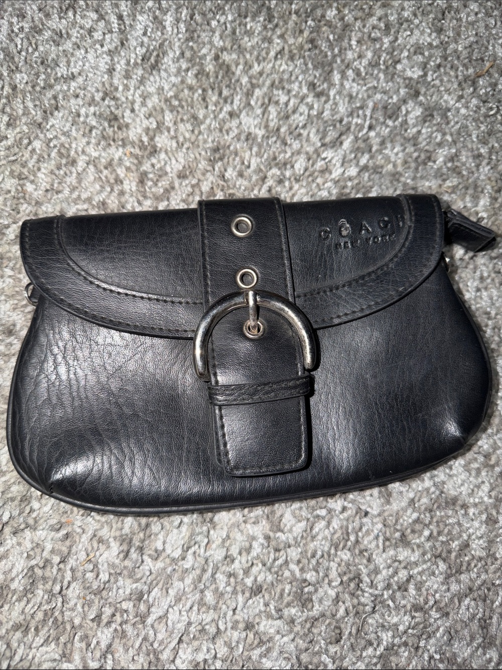 Coach Black Leather Buckle Wristlet Clutch